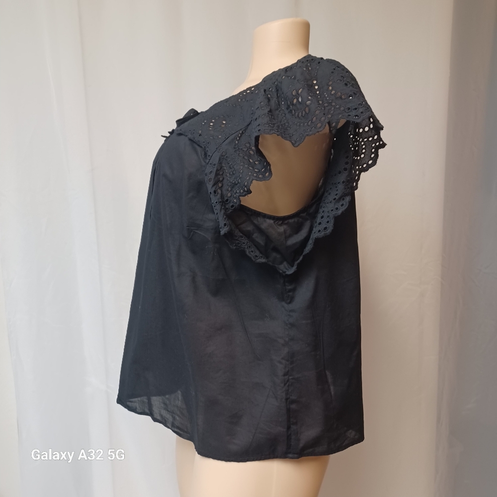 Nine West Women Size XL Black Flutter Sleeve Blouse with Tie Front - Picture 5 of 12